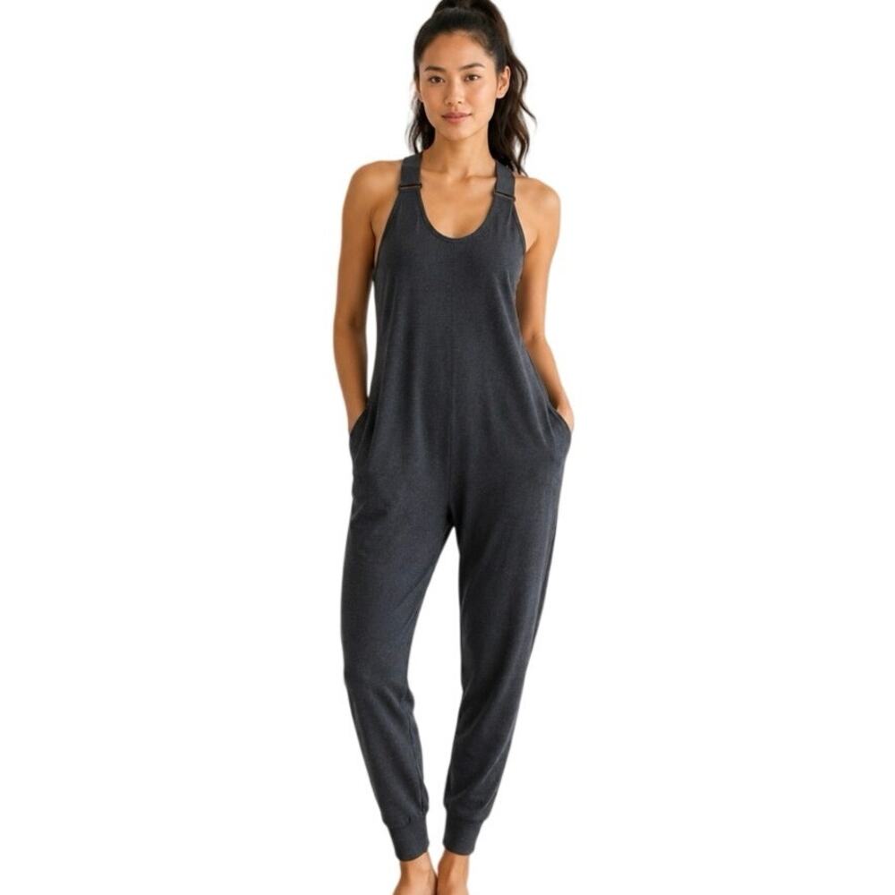 Alo Yoga Black Scoop Neck  Jumpsuit XS Crisscross Strap Jogger One Piece